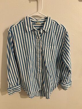 a.n.a Blue and White Stripe Button-Down Shirt